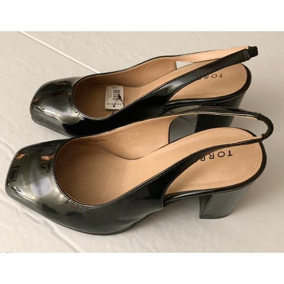 TORRID Women's Slingback Squared Toe Block Heel Black Patent Size 9.5WW - Picture 5 of 11
